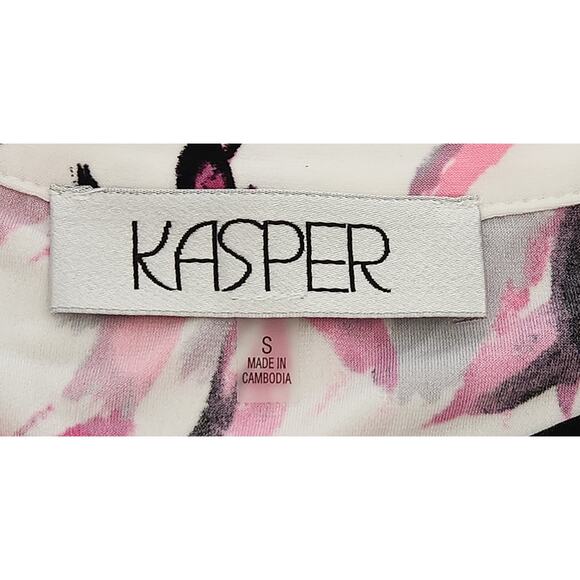 Kasper Pink White Black Floral Print Keyhole Neck Top Small Lightweight Soft - Picture 5 of 6